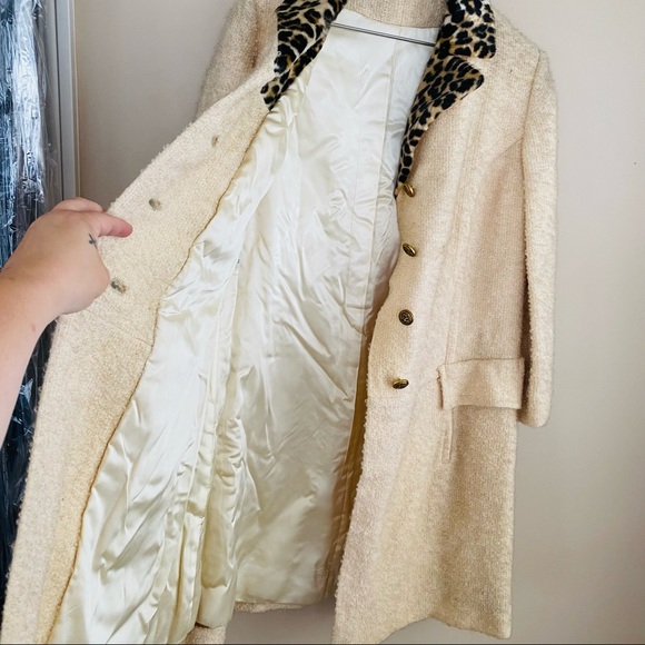 1966 Vintage Wool Wedding Coat w/Animal Print Faux Fur Collar - Picture 8 of 10